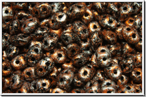 SD-23980-45703, SuperDuo Beads, black, op., copper, tweedy, 10g