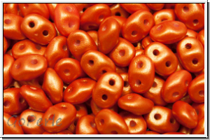 SD-02010-24102, SuperDuo Beads, white, alabaster, gold shine orange, 10g