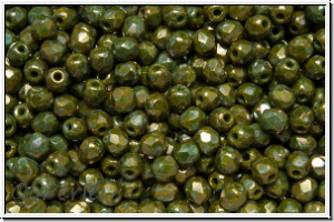 Bhm. Glasschliffperle, feuerpol., 3mm, olivine, op., nebula, 50 Stk.