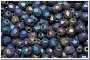 Bhm. Glasschliffperle, feuerpol., 4mm, blue, met., matte, iris., 50 Stk.