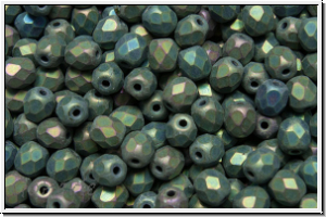 Bhm. Glasschliffperle, feuerpol., 4mm, green, met., matte, iris., 50 Stk.