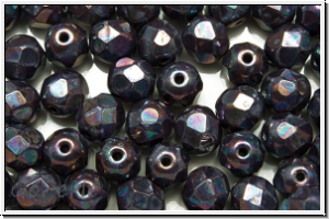 Bhm. Glasschliffperle, feuerpol., 6mm, lavender, op., nebula, 25 Stk.