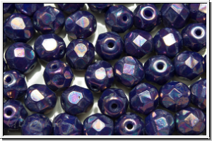 Bhm. Glasschliffperle, feuerpol., 6mm, blue, op., nebula, 25 Stk.