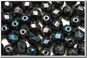 Bhm. Glasschliffperle, feuerpol., 6mm, black, op., nebula, 25 Stk.