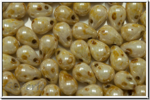 Drop Beads, 4x6mm, white, alabaster, white glaze, 20 Stk.