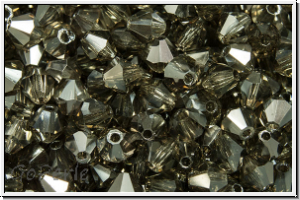 Bhm. Kristallschliffperle, Bicone, 4mm, black diamond, trans., half chrome, 50 Stk.