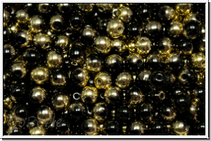 bhm. Glasperle, rund, 4mm, black, op., half brass, 50 Stk.