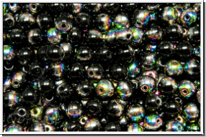 bhm. Glasperle, rund, 4mm, black, op., half vitrail, 50 Stk.