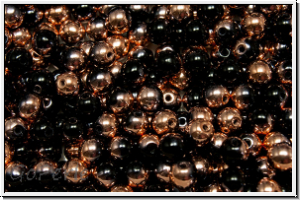 bhm. Glasperle, rund, 4mm, black, op., half capri gold, 50 Stk.