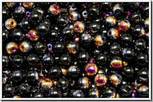 bhm. Glasperle, rund, 4mm, black, op., half sliperit, 50 Stk.