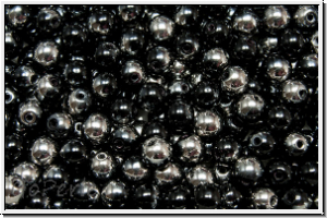 bhm. Glasperle, rund, 4mm, black, op., half chrome, 50 Stk.