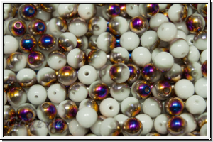 bhm. Glasperle, rund, 4mm, white, alabaster, half sliperit, 50 Stk.