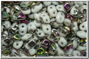 SD-03000-28101, SuperDuo Beads, white, op., half vitrail, 10g