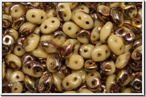 SD-13020-27101, SuperDuo Beads, ivory, op., half capri gold, 10g