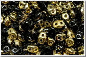 SD-23980-26441, SuperDuo Beads, black, op., half brass, 10g