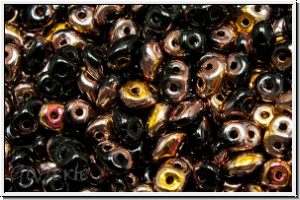 SD-23980-27101, SuperDuo Beads, black, op., half capri gold, 10g