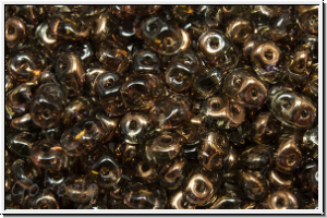 SD-40020-14215, SuperDuo Beads, black diamond, trans., half copper, 10g