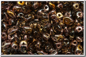 SD-40020-27101, SuperDuo Beads, black diamond, trans., half capri gold, 10g