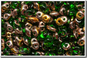 SD-50050-27101, SuperDuo Beads, green, trans., half capri gold, 10g