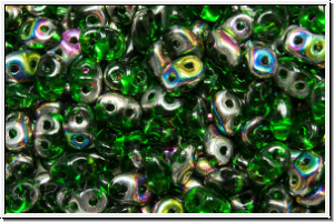 SD-50050-28101, SuperDuo Beads, green, trans., half vitrail, 10g