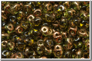 SD-50230-14215, SuperDuo Beads, olivine, lt., trans., half copper, 10g