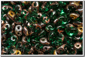 SD-50720-22501, SuperDuo Beads, emerald, trans., celsian, 10g