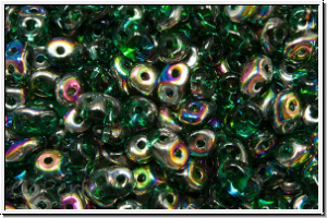 SD-50720-28101, SuperDuo Beads, emerald, trans., half vitrail, 10g