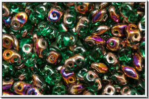 SD-50720-29500, SuperDuo Beads, emerald, trans., half sliperit, 10g