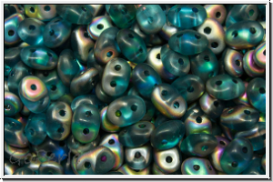 SD-60020-28171, SuperDuo Beads, aqua, trans., half vitrail, matte, 10g