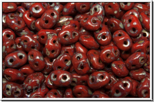 SD-93200-43400, SuperDuo Beads, red, op., silver picasso, 10g