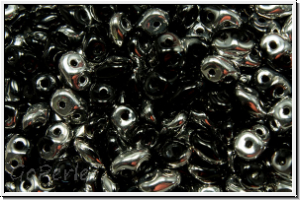 SD-23980-27001, SuperDuo Beads, black, op., half silver, 10g