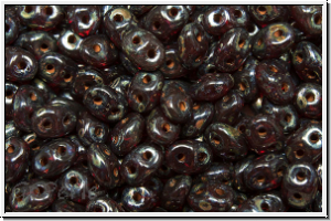 SD-90080-43400, SuperDuo Beads, siam ruby, trans., silver picasso, 10g