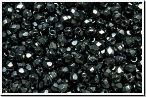 Bhm. Glasschliffperle, feuerpol., 3mm, hematite, met., 50 Stk.