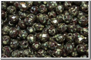 Bhm. Glasschliffperle, feuerpol., 4mm, garnet, lt., op., silver picasso, 50 Stk.