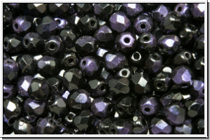 Bhm. Glasschliffperle, feuerpol., 4mm, black, op., half wax purple, 50 Stk.