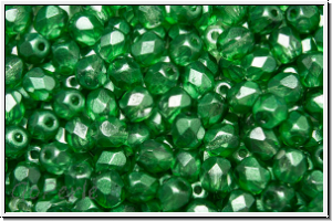 Bhm. Glasschliffperle, feuerpol., 4mm, crystal, trans., half wax green, 50 Stk.