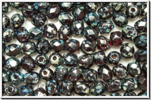 Bhm. Glasschliffperle, feuerpol., 4mm, garnet, lt., trans., silver picasso, 50 Stk.