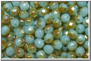 Bhm. Glasschliffperle, feuerpol., 4mm, aqua, lt., opal, half apricot, 50 Stk.