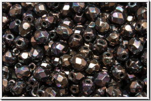 Bhm. Glasschliffperle, feuerpol., 4mm, black, op., vega iris. luster, 50 Stk.