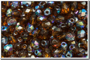 Bhm. Glasschliffperle, feuerpol., 4mm, topaz, darkest, trans., AB, 50 Stk.