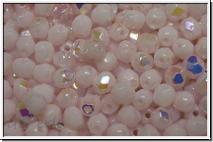 Bhm. Glasschliffperle, feuerpol., 4mm, rose, lt., alabaster, AB, 50 Stk.