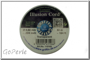 Nylonfaden Illusion Cord, 0,60 mm, Nylon, crystal, GRIFFIN, ca. 50m/Spule