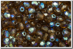 Bhm. Glasschliffperle, feuerpol., 4mm, topaz, sm., dk. trans., AB, 50 Stk.