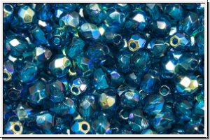 Bhm. Glasschliffperle, feuerpol., 4mm, capri blue, trans., AB 50 Stk.