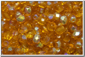 Bhm. Glasschliffperle, feuerpol., 4mm, topaz, med., trans., AB, 50 Stk.