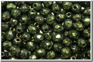 Bhm. Glasschliffperle, feuerpol., 4mm, green, met., antique, 50 Stk.