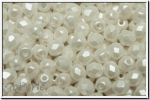 Bhm. Glasschliffperle, feuerpol., 4mm, white, alabaster, white pastel, 50 Stk.