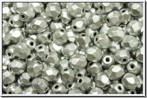 Bhm. Glasschliffperle, feuerpol., 4mm, silver, met., satin, 50 Stk.