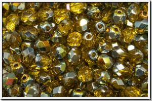 Bhm. Glasschliffperle, feuerpol., 4mm, gold, lt., trans., half marea, 50 Stk.