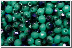 Bhm. Glasschliffperle, feuerpol., 4mm, turquoise, op., half blue flair, 50 Stk.